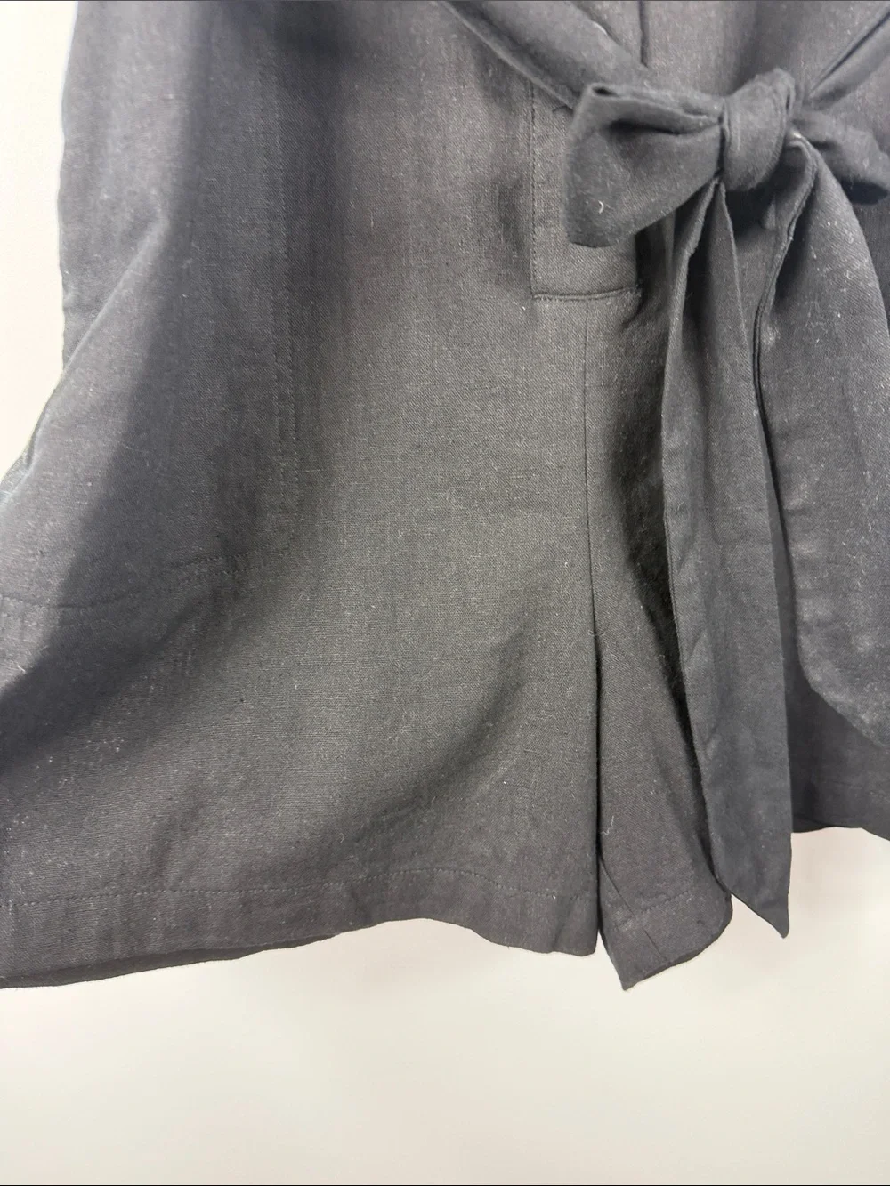 Matty M Black Linen Blend Tie-Waist Utility Romper Short Sleeve XL